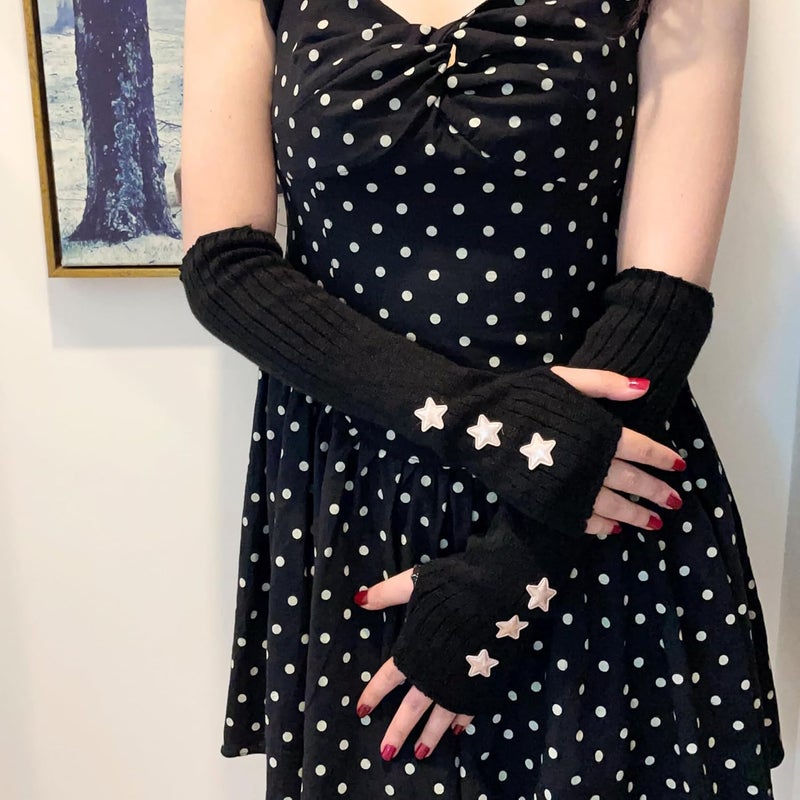 DUNKOING Cute Y2K Arm Warmers Kawaii Knitted Wrist Warmers Long Japanese Harajuku Goth Fingerless Sleeve for Women Girls - Image 3